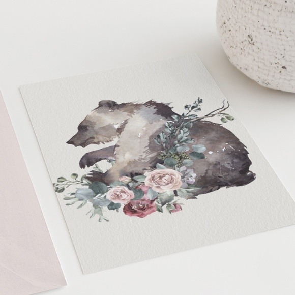 Watercolor Floral Bear Wall Art Print Poster Unframed - Picture 9 of 17